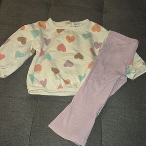 Carter's Cream Top With Heaet Print And Lavender Flare Bottoms